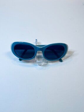 Lulu Guinness Blue and White Oval Sunglasses with Bamboo Rattan Motif